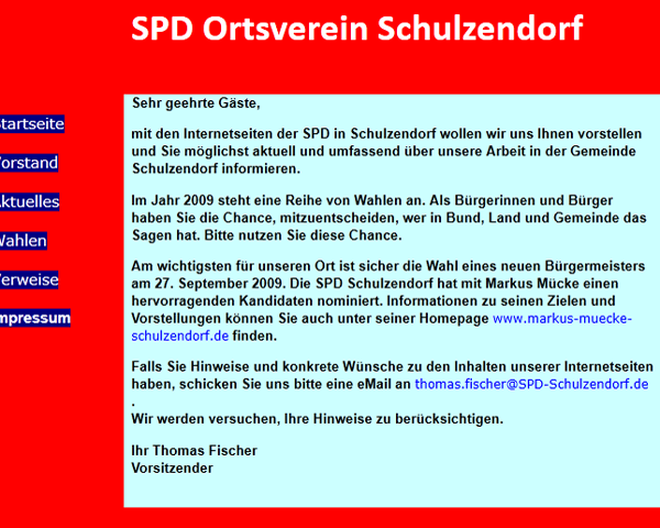 Das ist die aktuelle Startseite der Schulzendorfer SPD.