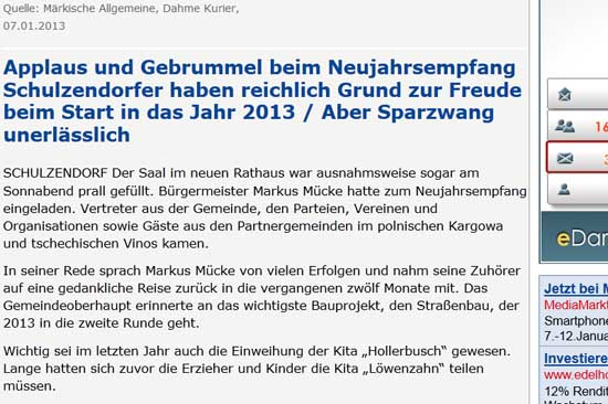 Irrer Ulk zum Jahresbeginn: Lokalzeitung berichtet vom Schulzendorfer Neujahrsempfang 2012!