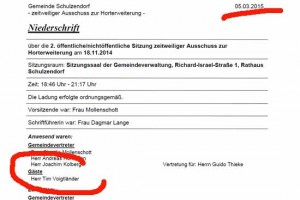 In der  Niederschrift vom 5. März 2015 taucht Birgit Bausdorf plötzlich nicht mehr als Gast auf. Eine Urkundenfälschung?