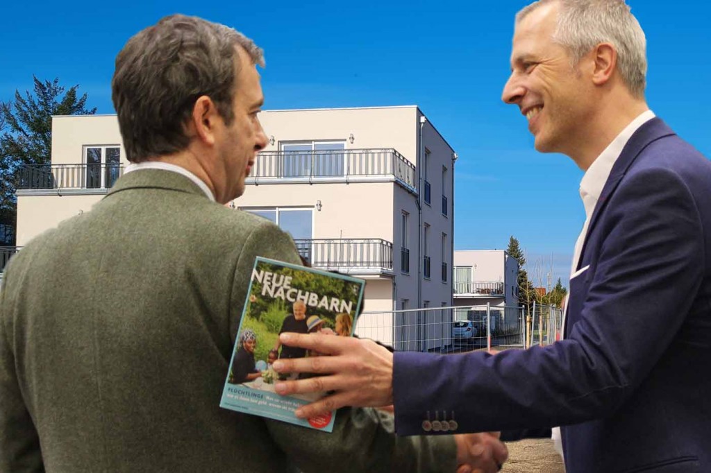 Bürgermeister Mücke mit dem Vertreter der Millionen-Erben. (Foto/Bildmontage: mwBild)